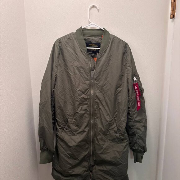 Alpha Industries L2B Long Bomber Jacket Medium Sage Green Streetwear New - Picture 10 of 16